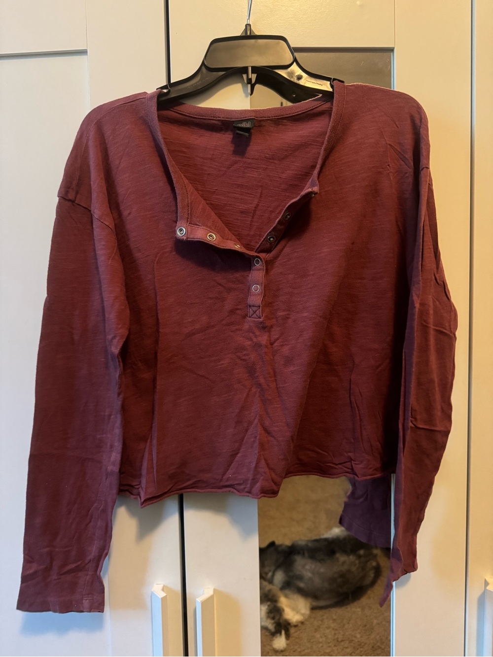 Mossimo Supply Co. Burgundy Long-Sleeve Snap Henley